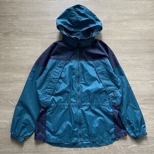 Vintage 90s Columbia Packable Rain Jacket Women's L Blue Nylon Windbreaker‎ READ